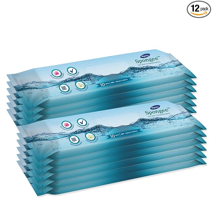 Dignity Spongee Body Wipes, Bath Wipes, Wet Wipes for Adults, 240 x 300 mm (Pack of 12, 120 wipes)