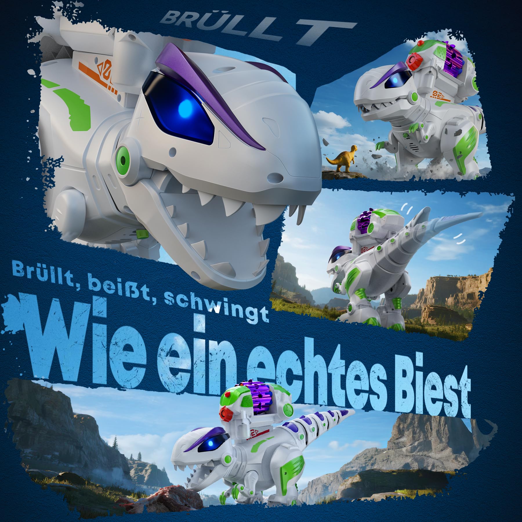 Ruko 8809 Ferngesteuerter Dinosaurier T-Rex für Kinder, großer wiederaufladbarer RC Dino mit Programmierfunktion, Gehen, Brüllen, LED-Augen & Dart-Schuss, Spielzeug ab 3 Jahren, Grün