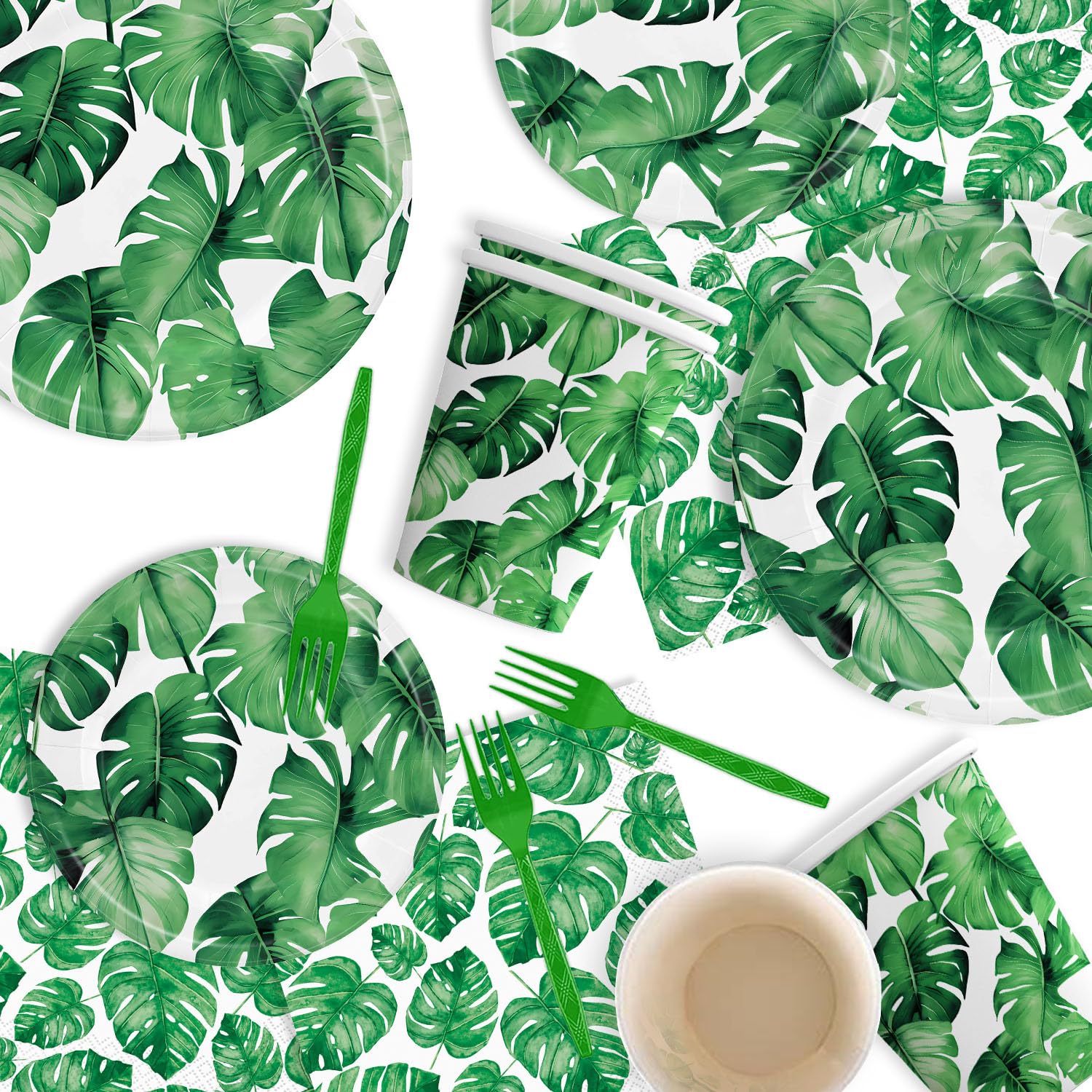 TOYBY 60 Pcs Party Plates and Napkins Party Supplies Tropical Palm Leaf Tableware Set, Disposable Party Tablewares Leaves Party Decorations Favors for Birthday Baby Shower Party
