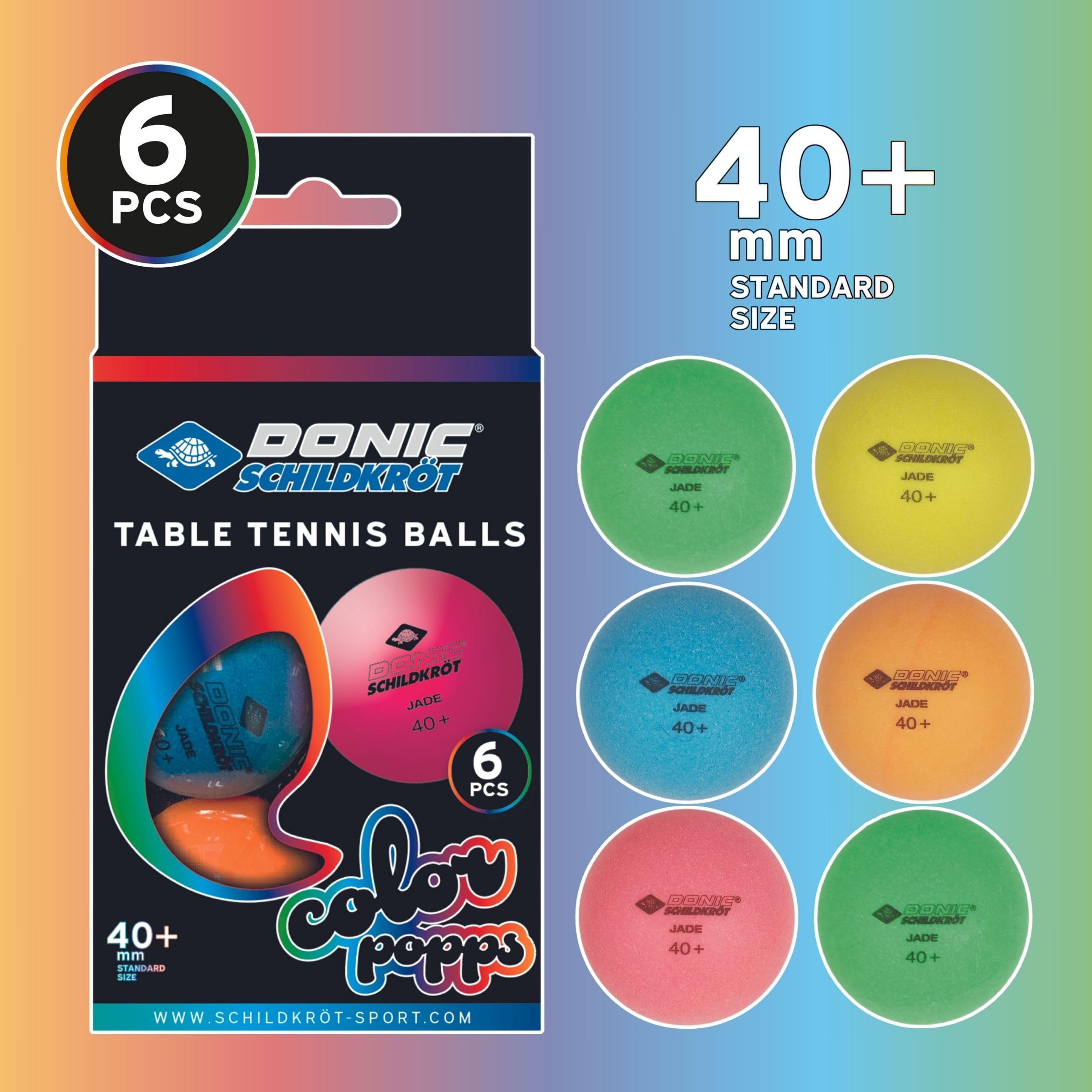 Donic-Schildkröt Colour Popps Pack de 6 Pelotas de Tenis de Mesa Ø 40 mm Poly 40+