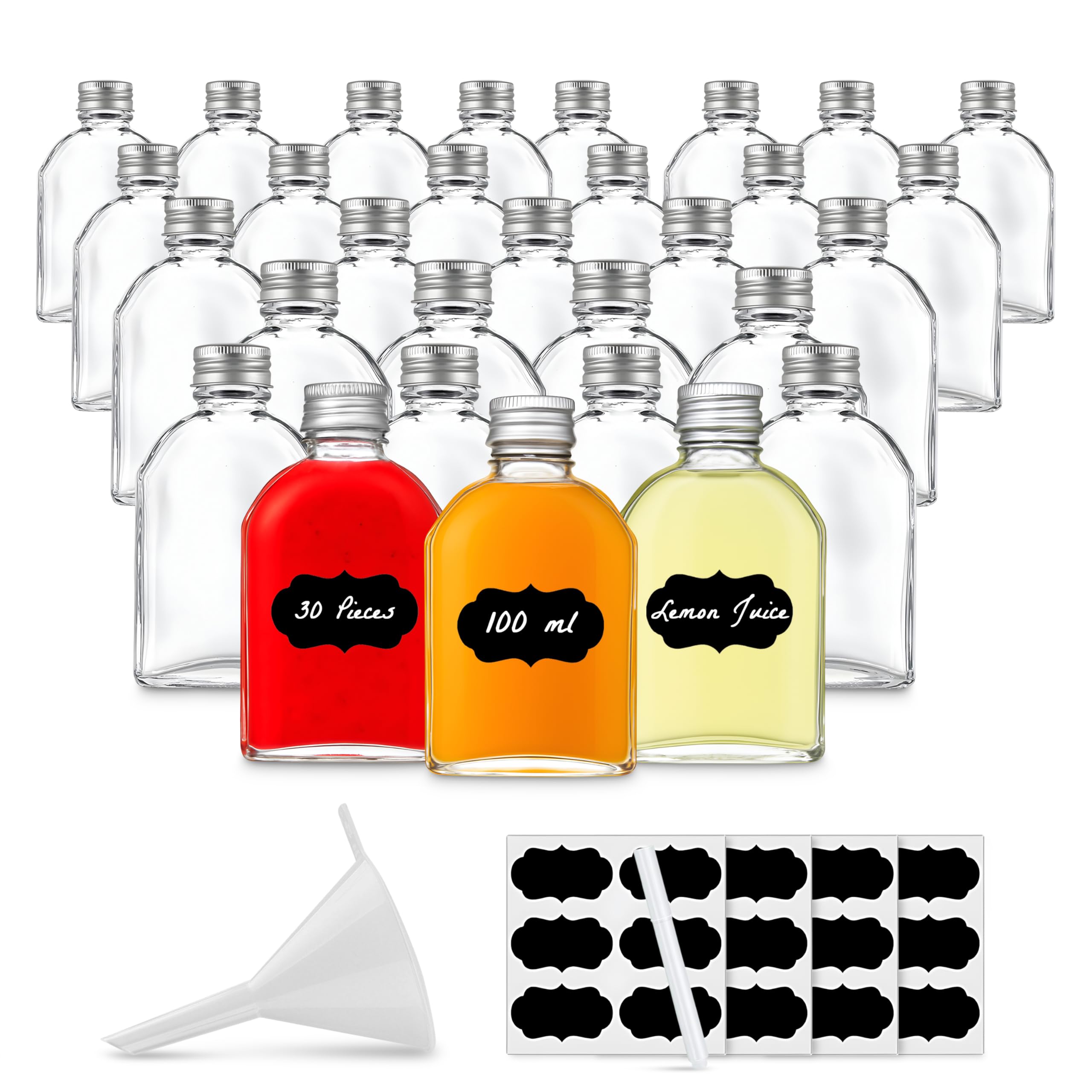 30 botellas de cristal vacías de 100 ml con tapón de rosca, 100 ml, botella de vino, botella de licor, vinagre o aceite, botella para rellenar, 0,1 litros (30 x 100 ml)
