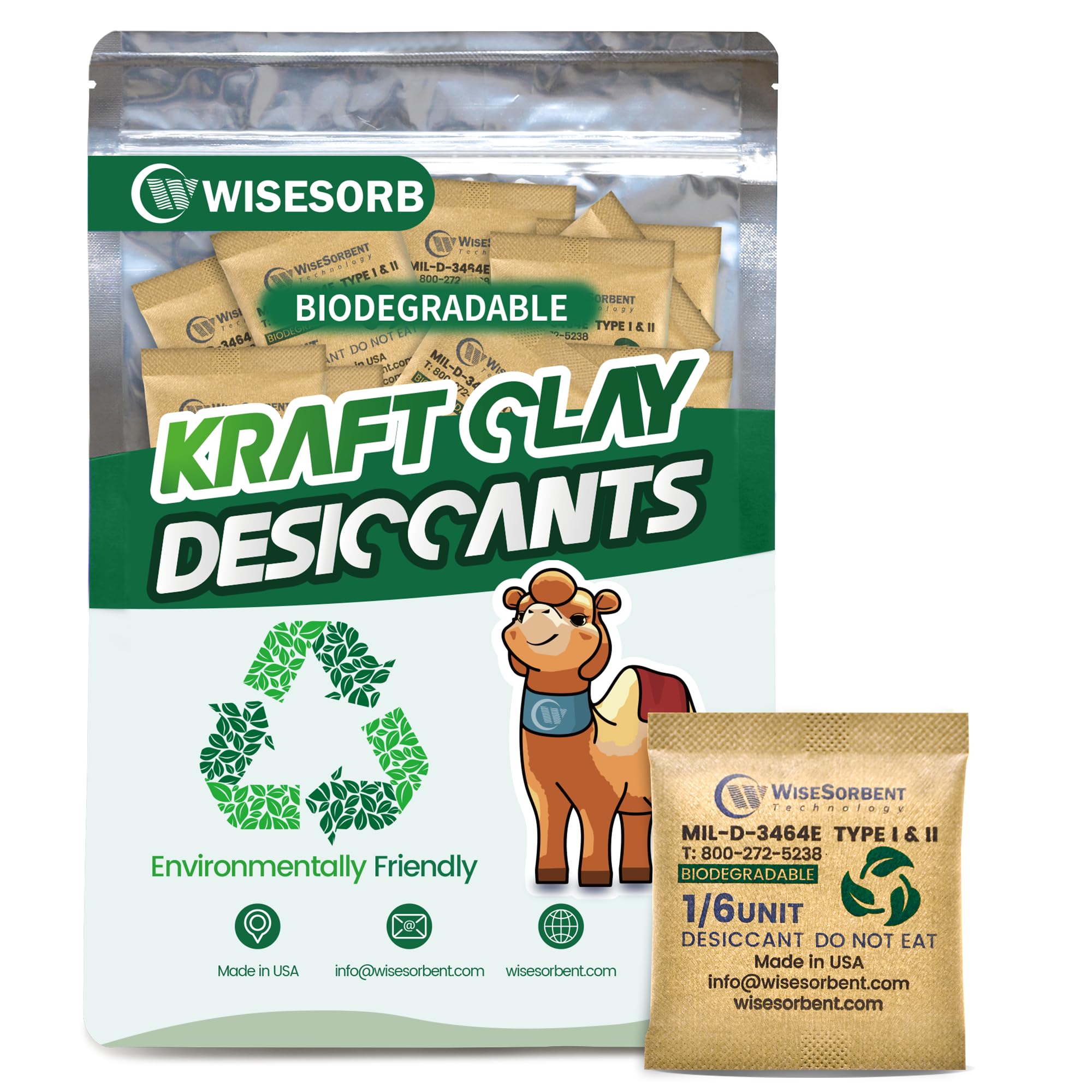 6G x 60 Pack Kraft Clay Desiccants Packs, Food Safe Bentonite Clay Desiccant - Silica Gel Packets Alternative, Military Grade Moisture Absorbers for Storage Bins, Electronics, Clothes Shoes