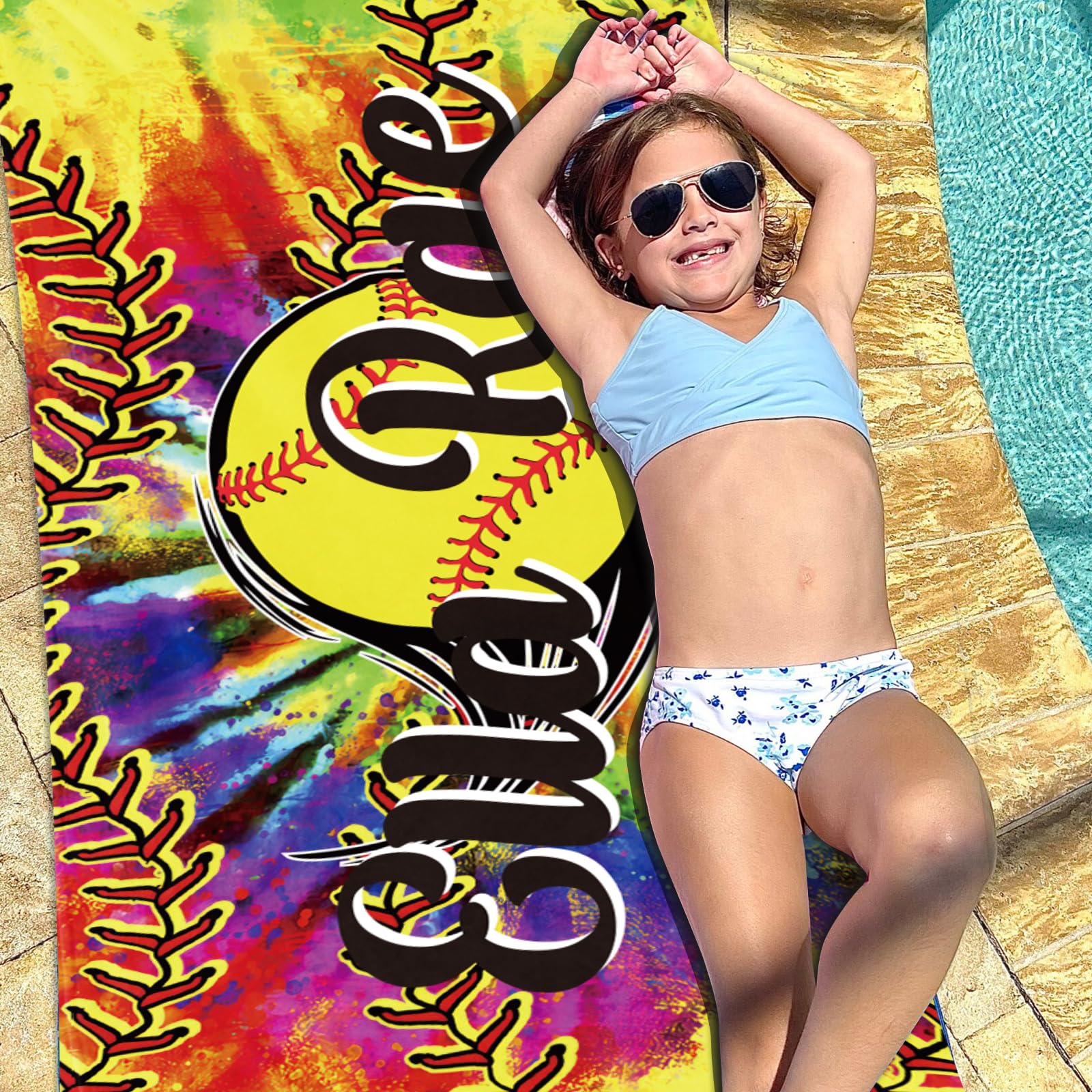 Duckbe Custom Beach Towel with Bag, Personalized Large Softball Beach Towels for Kids Adults Boys Men, Absorbent Quick Dry Sports Towel for Swimming Pool