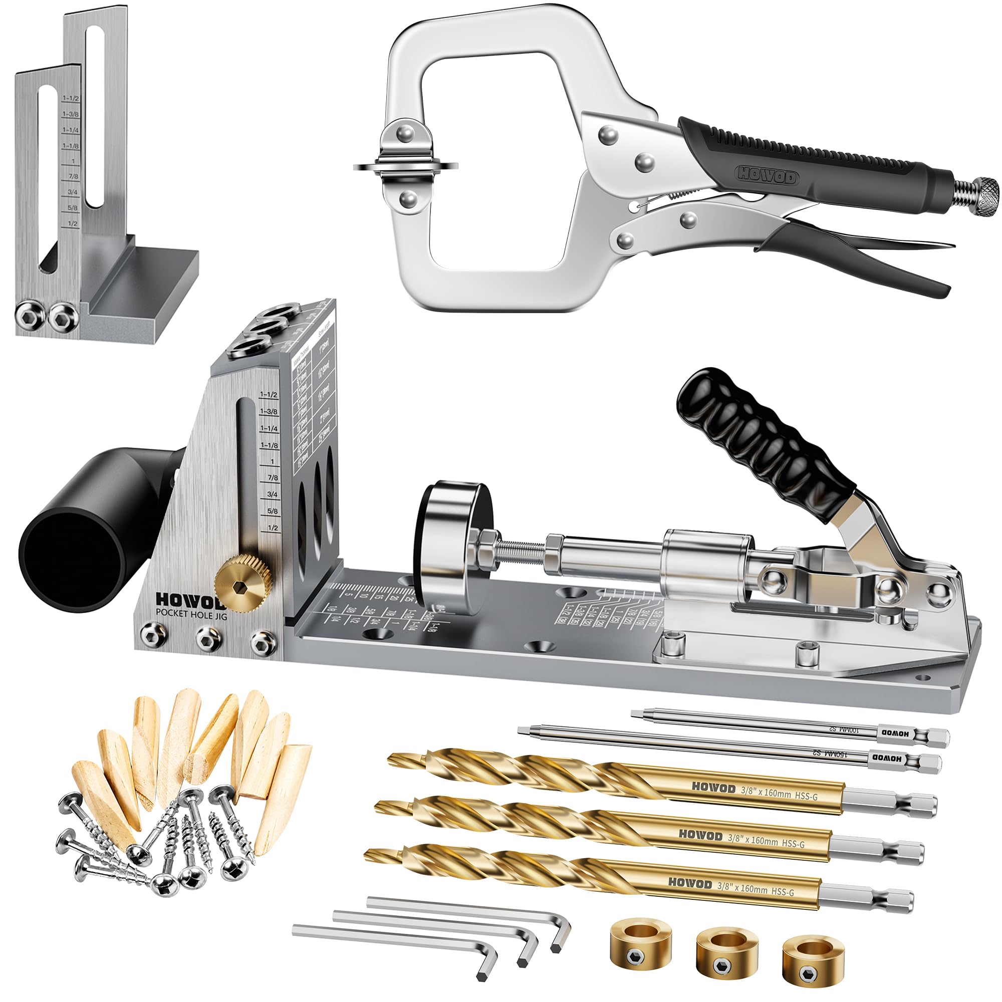 Pocket Hole Jig Kit, Professional Metal Pocket Screw Jig System | Detachable Vacuum Adapt…