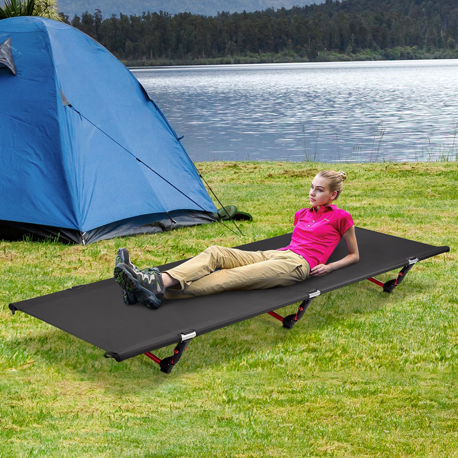 Leogreen Ultra Leichtes Feldbett Upgrade Campingbett Klappbett Schwarz | 190 x 65 x 19 cm, Belastbarkeit bis 180kg, für Outdoor-Reisen, Wandern, Bergsteigen, leichte Rucksackreisen