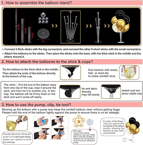 Miniatura 3 de TONIFUL El kit de soporte de globos para centro de mesa incluye globos de confeti de látex negro y dorado y globo de corona de aluminio para