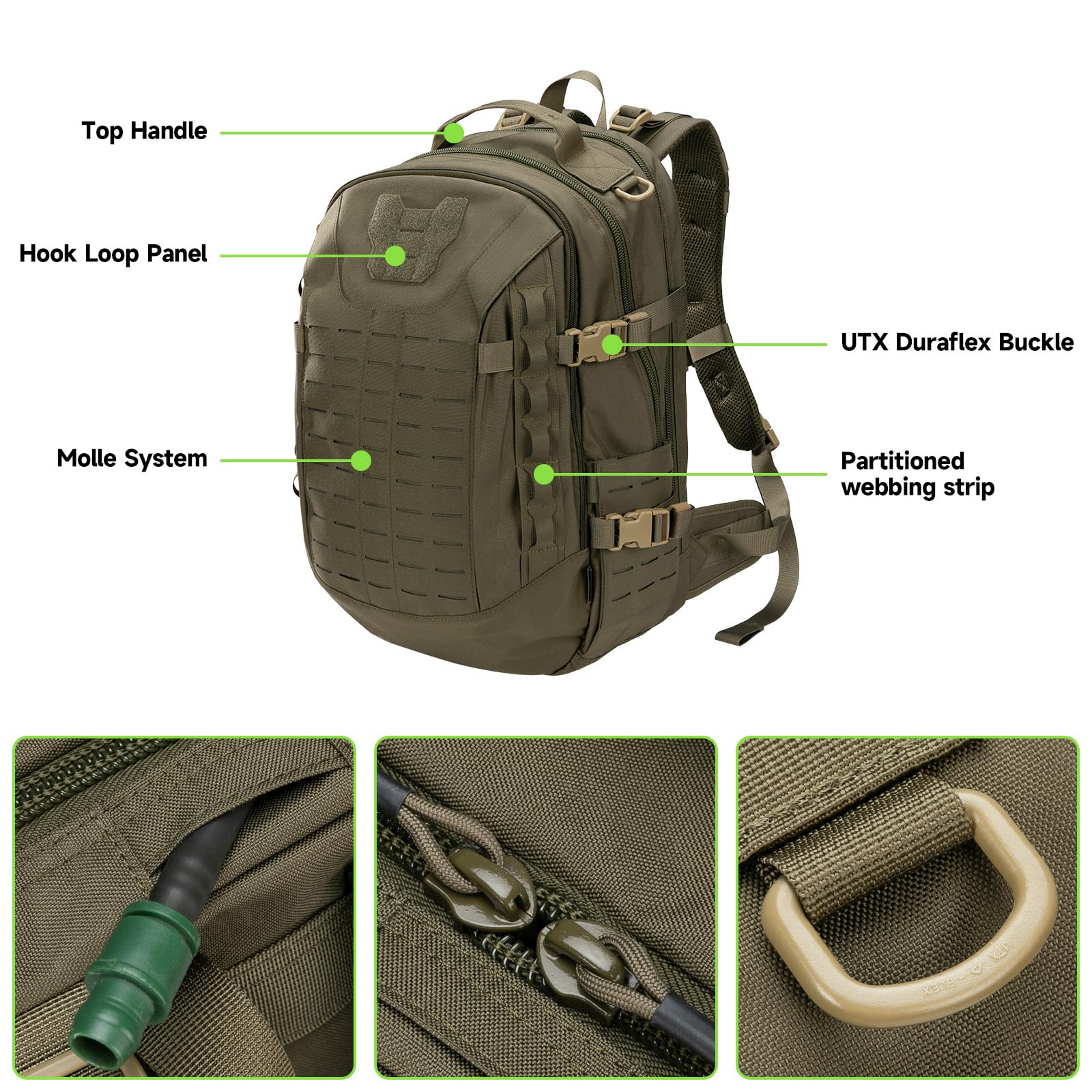 EXCELLENT ELITE SPANKER 40L Militär-Rucksack Molle Taktischer Rucksack Wanderrucksack für Camping, Jagd und Outdoor (Rangergrün)