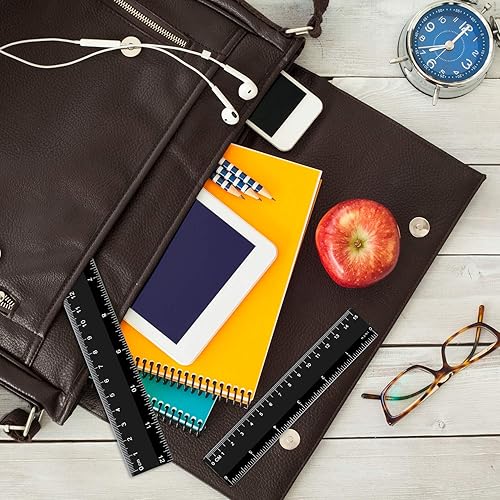 Miniatura 2 de eBoot Regla de plástico Regla recta Herramienta de medición de plástico 12 pulgadas y 6 pulgadas, 2 piezas (negro)