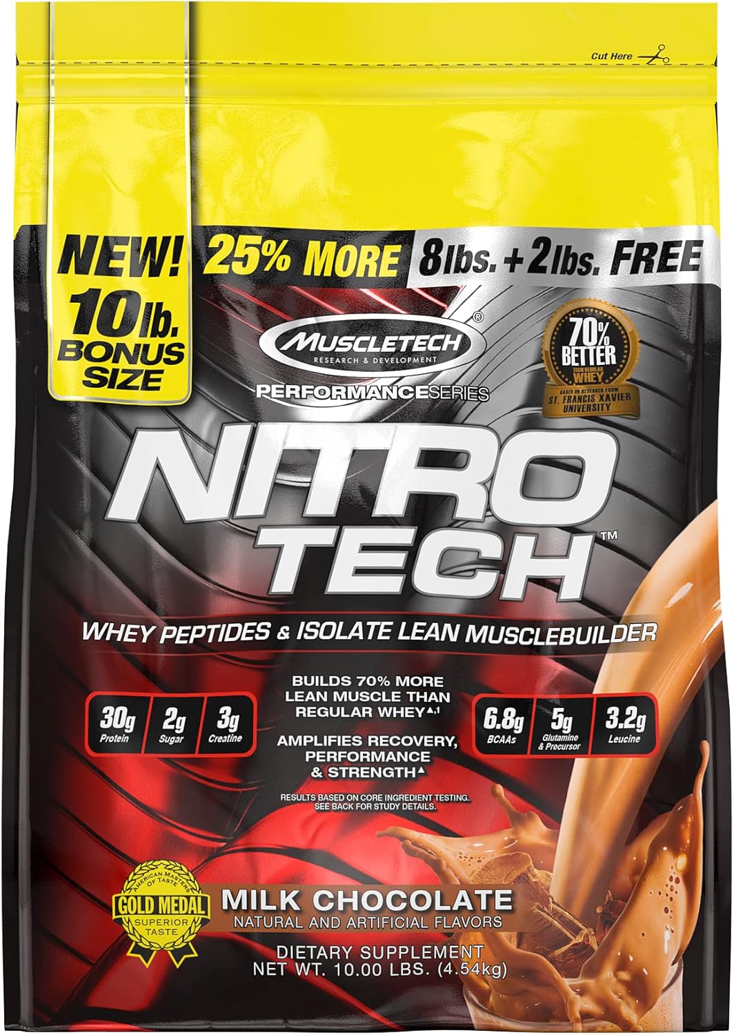 Whey Protein Powder | MuscleTech Nitro-Tech Whey Protein Isolate & Peptides | Protein + Creatine for Muscle Gain | Muscle Builder for Men & Women | Sports Nutrition | Vanilla, 4 lb (40 Servings)