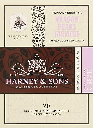 Harney & Sons Bolsitas de té verde Dragon Pearl, jazmín, 1.7 onzas
