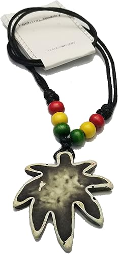 Miniatura 2 de BUNFIREs Collar ajustable Rasta Collares de hoja de marihuana Humo Jamaica Jamaica estilo jamaicano, Cuero