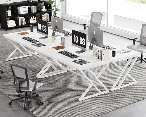 Miniatura 9 de LVB Moderno escritorio blanco para computadora, escritorio industrial largo para oficina en casa para estudiantes, escritorio de trabajo de estudio