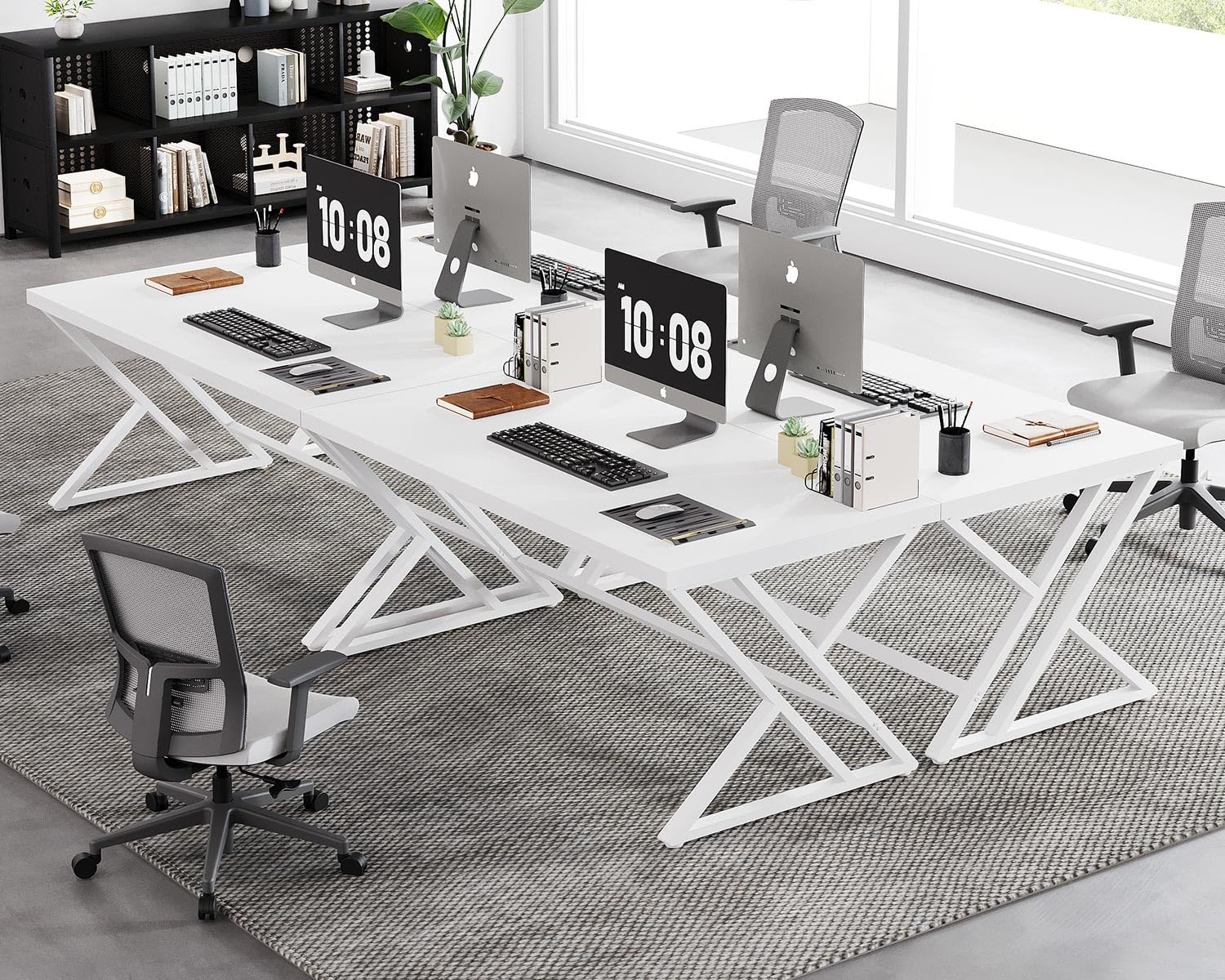 LVB Tavolo per Computer Lungo Industriale per Ufficio a Casa per Studenti, Grande Scrivania in Metallo per Scrivere, Studio, Lavoro, Scrivania in Stile Farmhouse Esecutiva per Computer da Gioco per