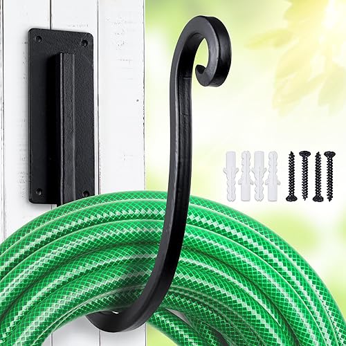 Soporte de manguera de montaje en pared (metal8 pulgadas) resistente para manguera de jardín al aire libre, montaje en estante de manguera forjado a