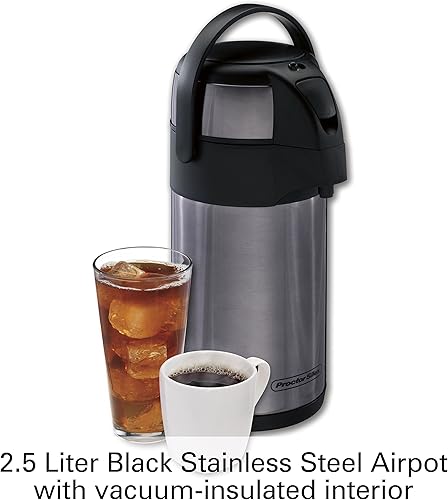 Miniatura 10 de Proctor Silex Dispensador de bebidas Airpot de café caliente de 3 litros con bomba aislado al vacío compacto y portátil retención de calor de 12