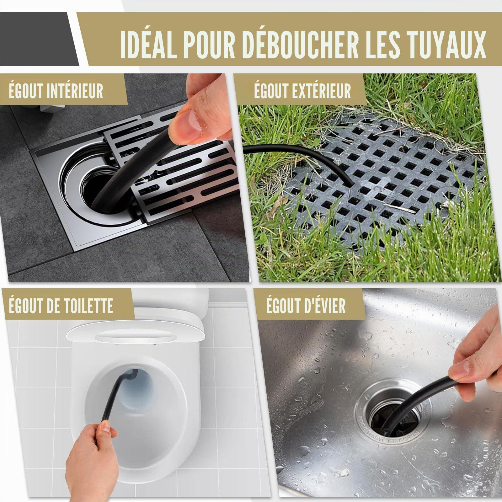 15m Tuyau Déboucheur Canalisation pour Nettoyeur Haute Pression Kärcher K1 K2 K3 K4 K5 K6 K7, avec Buses à Jet et Rotative & Adaptateurs pour un débouchage efficace des tuyaux à 180 bars