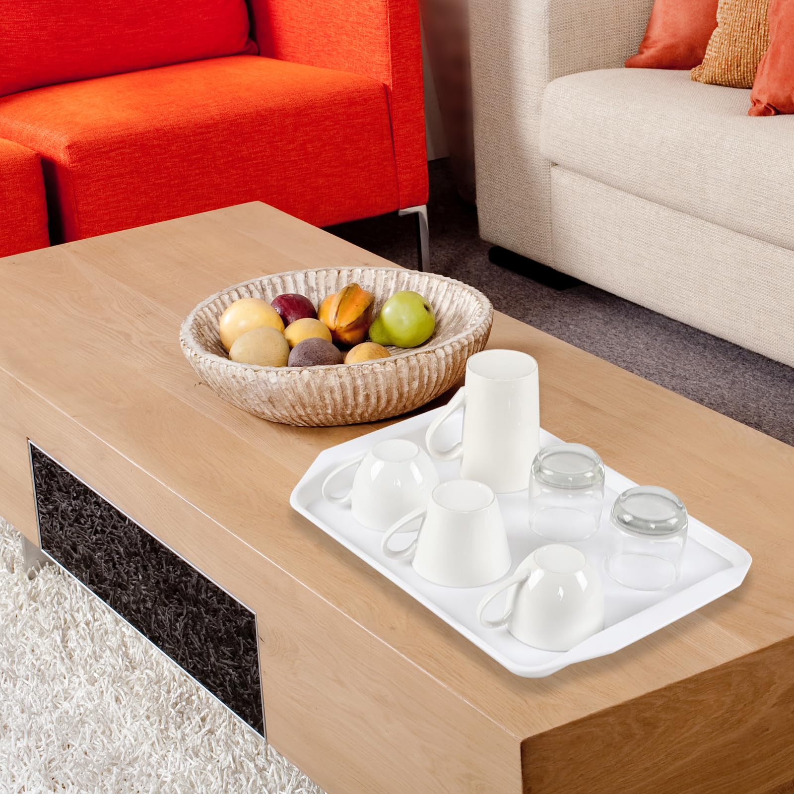 3 Gris et 3 Blanc Plateaux Plateau de Service en Plastique Rectangulaire