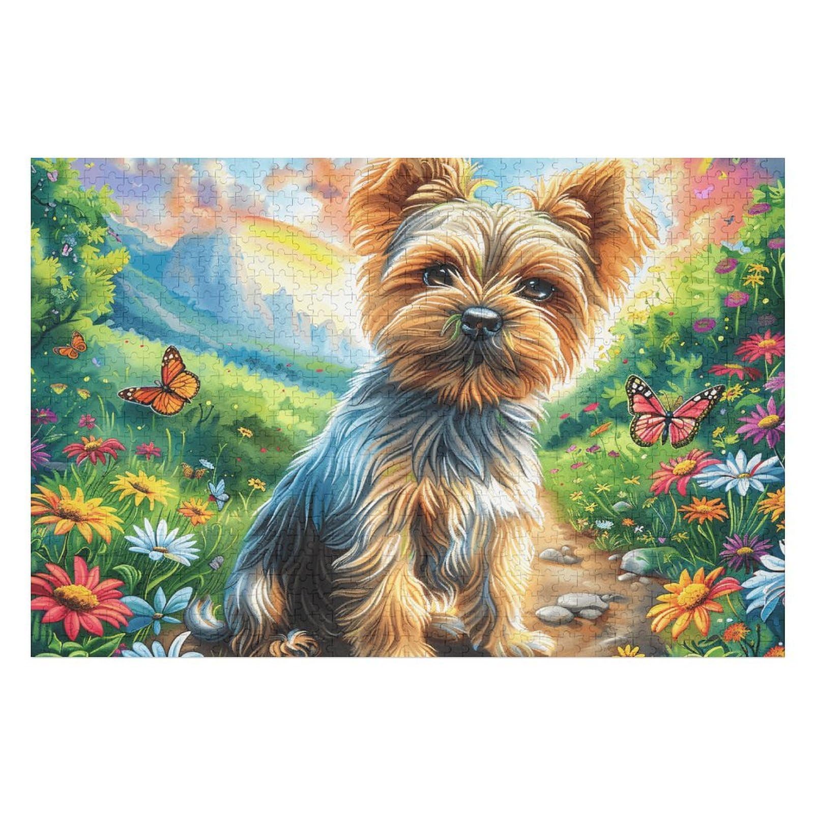Flower Sea Cute Yorkshire Terrier 1000 Piece Jigsaw Puzzle for Adults Weekend Hobby Creative Challenge No Duplicate Pieces Ideal Retirement Gift 1000 PCS