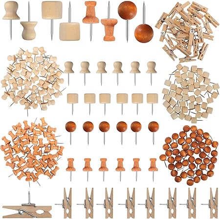 Amazon.com: 200 Pieces Push Pins, Wood Thumb Tacks Pushpin Clips ...