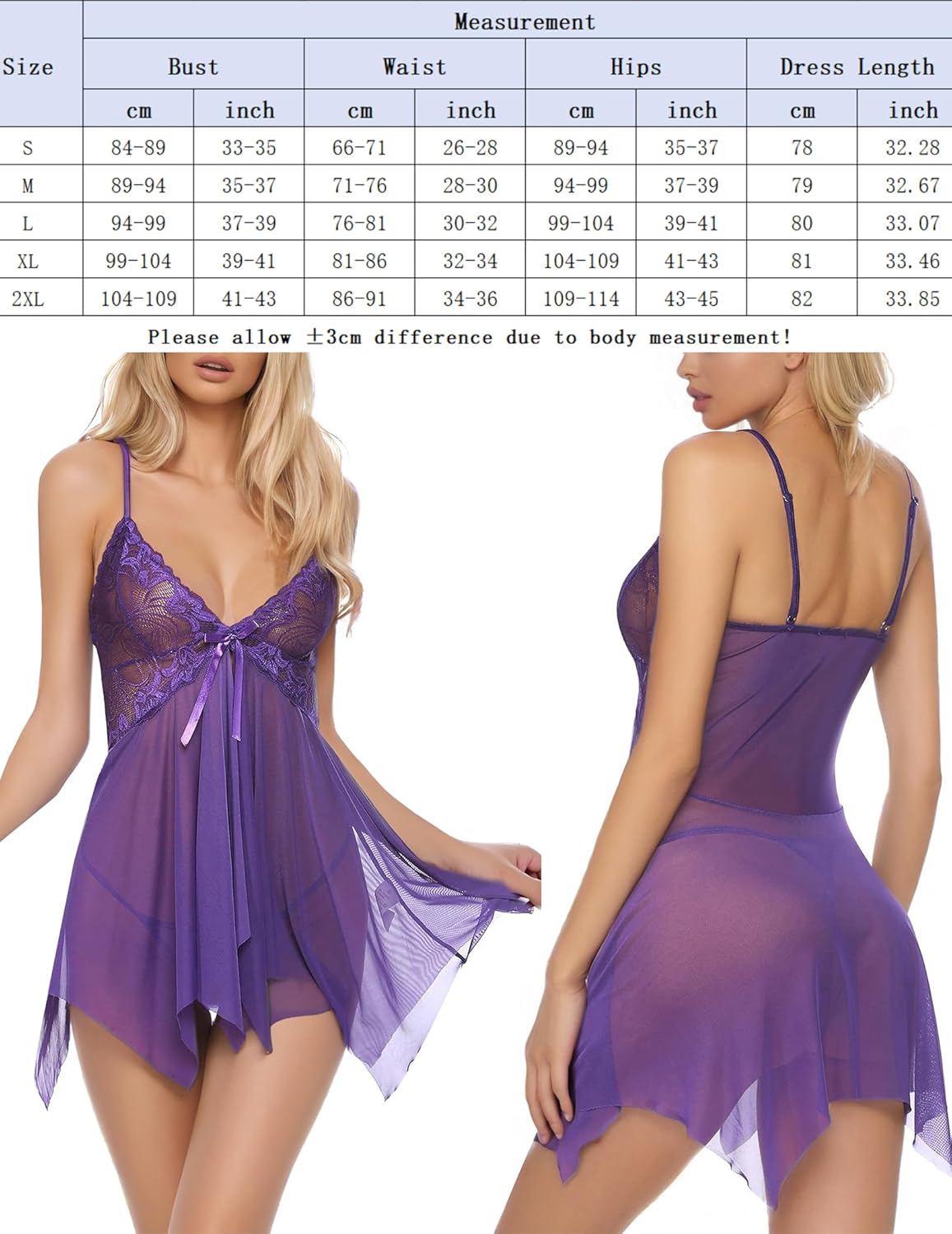 Women's Sexy Lace Babydoll Chemise Nightgown Sleepwear with Adjustable Straps - Honeymoon Boudoir Outfits - Image 2
