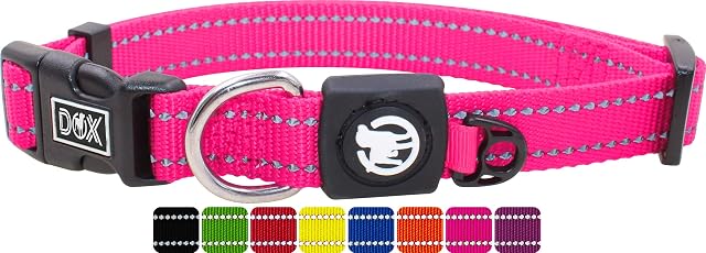DDOXX Hundehalsband Nylon, reflektierend, verstellbar | für kleine & große Hunde | Halsband Hund Katze Welpe | Hunde-Halsbänder groß breit | Katzen-Halsband Welpen-Halsband klein | Pink Rosa, S