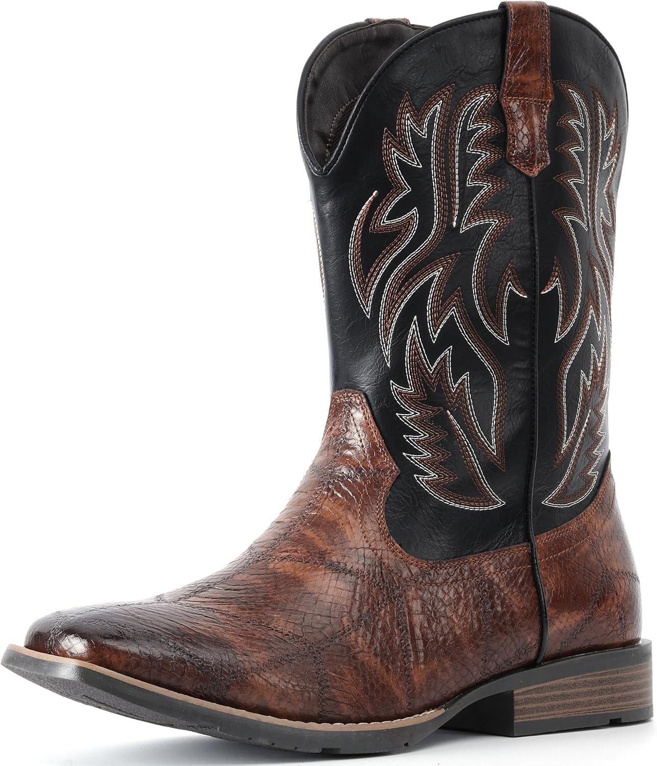 IUV Cowboy Boots For Men Square Toe Western Retro Boot Durable Classic Fashionable Embroidered Pull On Slip Resistant Boots