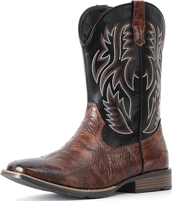 Cowboy Boots For Men Square Toe Western Retro Boot Durable Classic Fashionable Embroidered Pull On Slip Resistant Boots