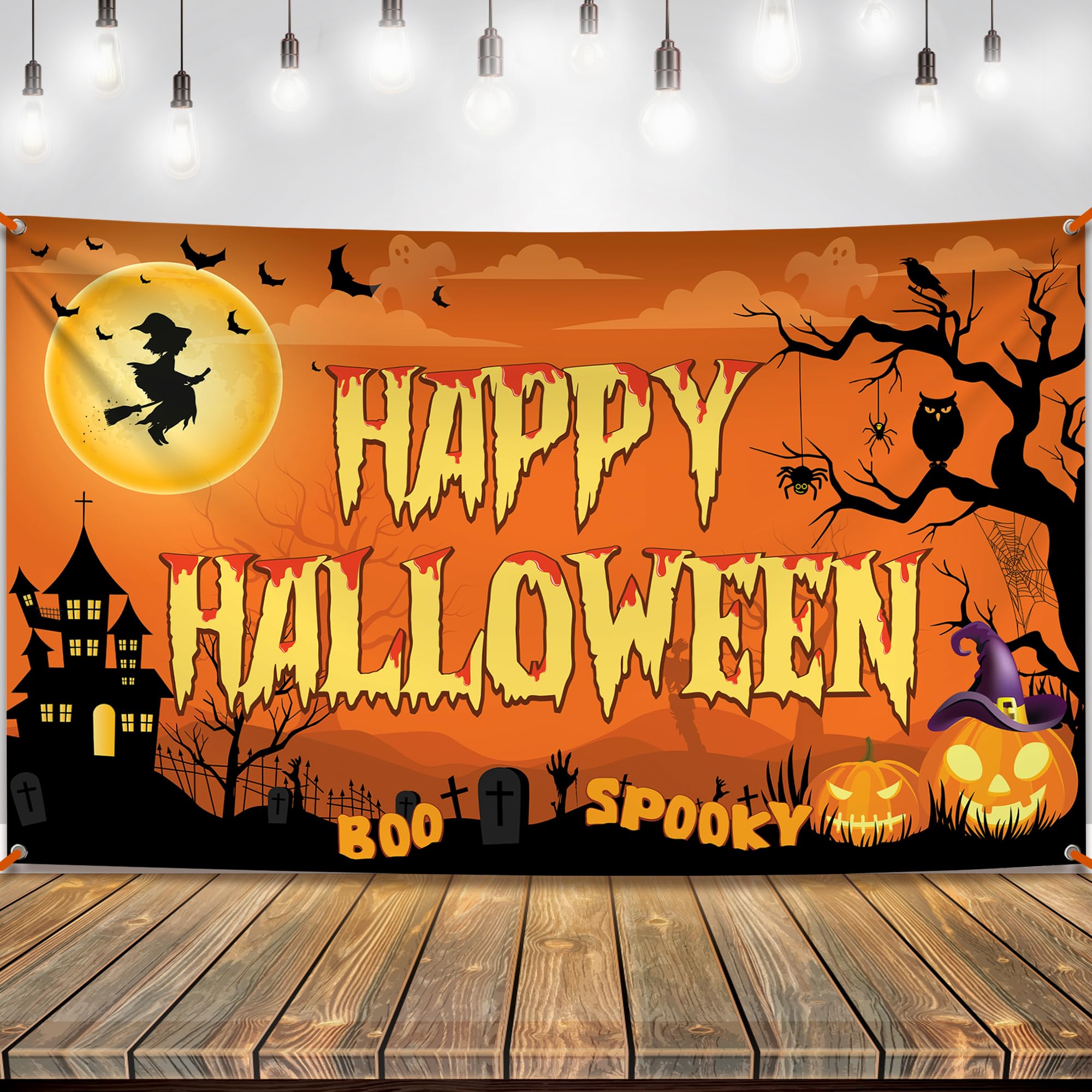 KatchOn, Upiorny baner z okazji Halloween, XL, 183 x 117 cm, pomarańczowe tło na Halloween, baner ścienny na Halloween, dekoracje na Halloween, tło do fotografii