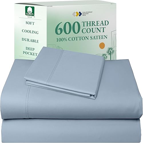 Vista 43 de California Design Den Juego de sábanas de 100% tejido de satén de algodón de 600 hilos, esquinas profundas, suaves, lavanda, tamaño King California