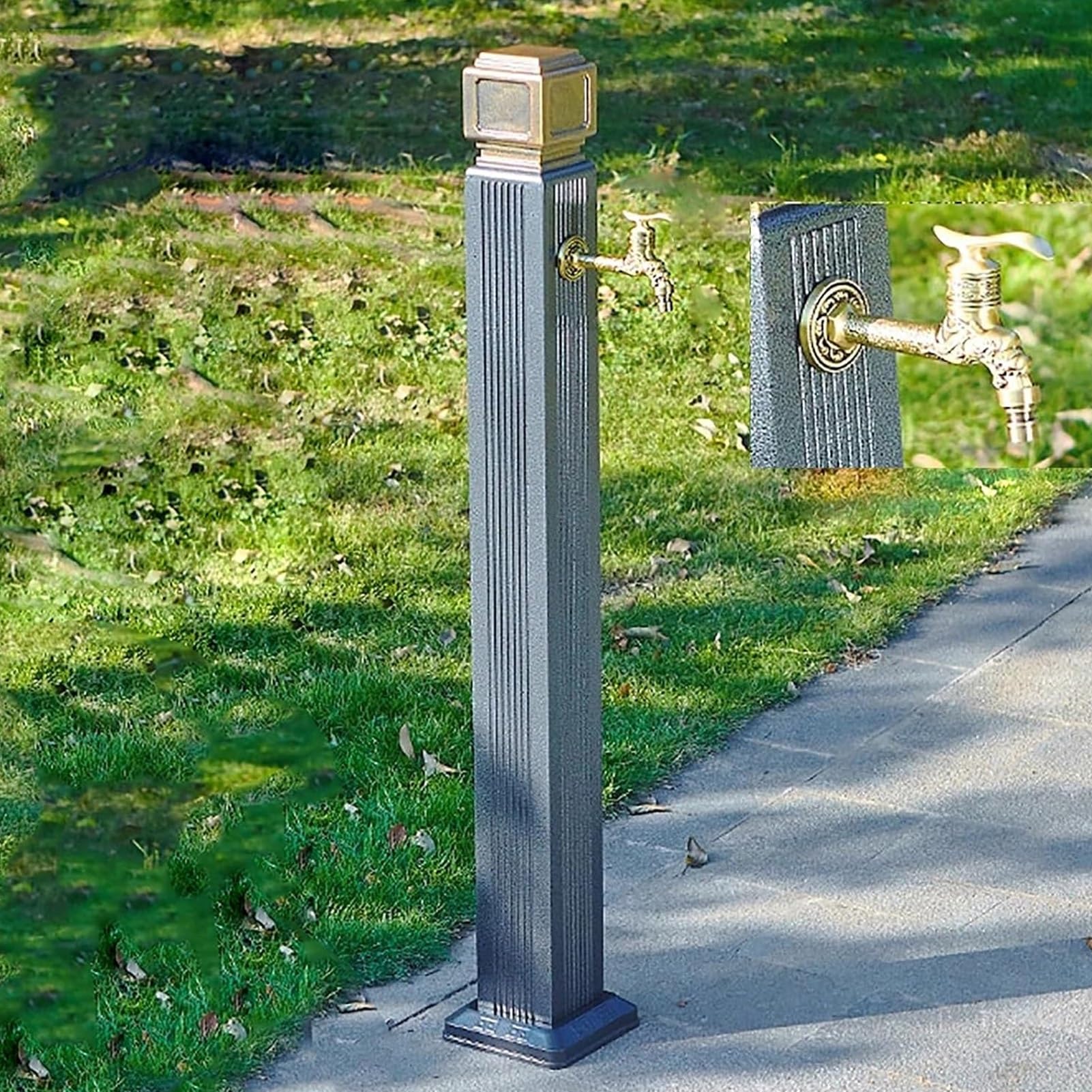 BHGFYXBS Freestanding Outdoor Garden Water Column, Aluminum Alloy Hose Stand With Frost-Free Faucet For Easy Water Access - Vertical Design,Gray B-110CM/43.3IN