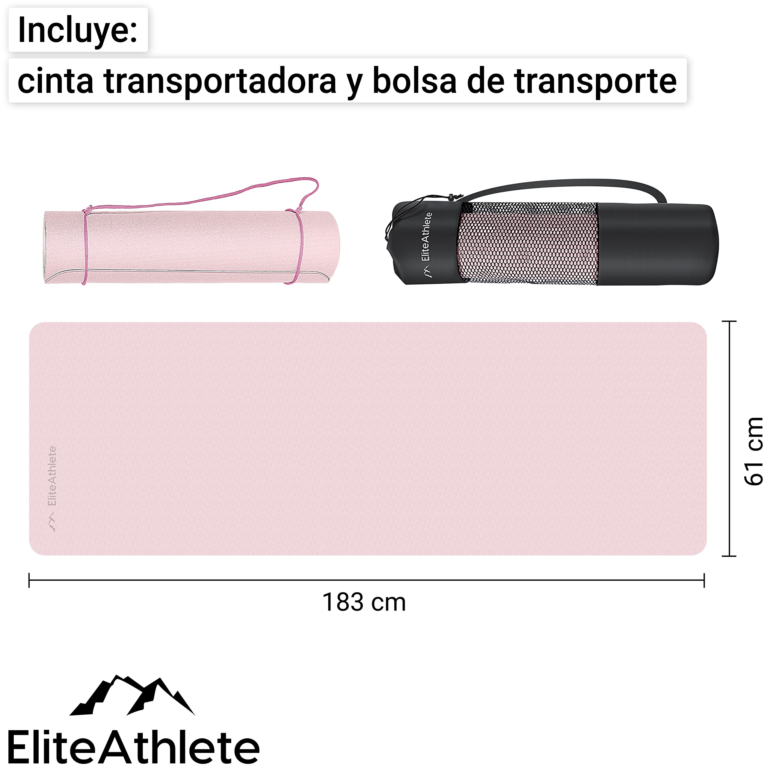 EliteAthlete Esterilla de yoga – Esterilla deportiva – Esterilla de gimnasia acolchada y antideslizante para fitness, pilates – Esterilla de yoga – 183 cm x 61 cm x 0,6 cm – Esterilla de entrenamiento