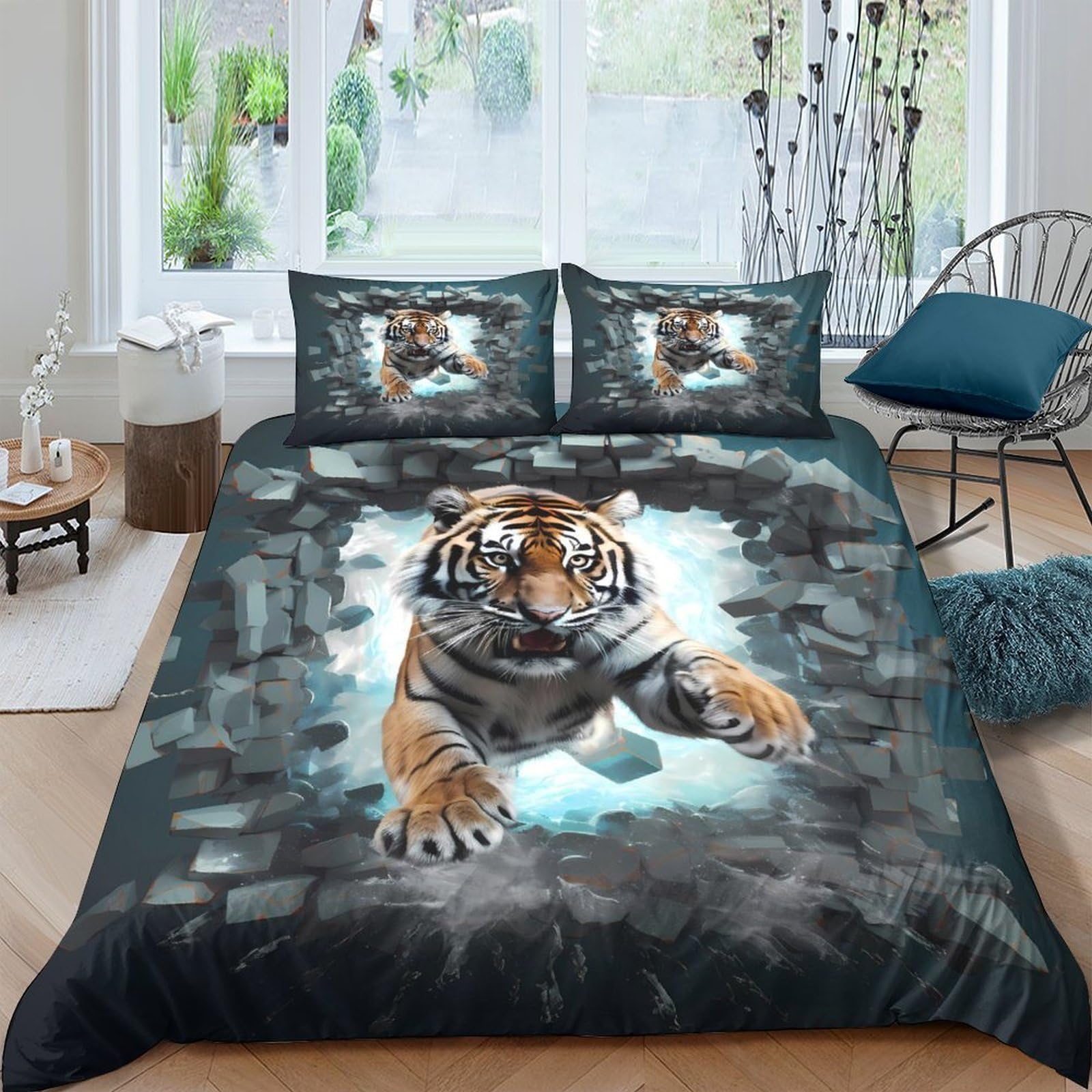 Parure de lit tigre pour chambre à coucher moderne style art digital 260x220cm