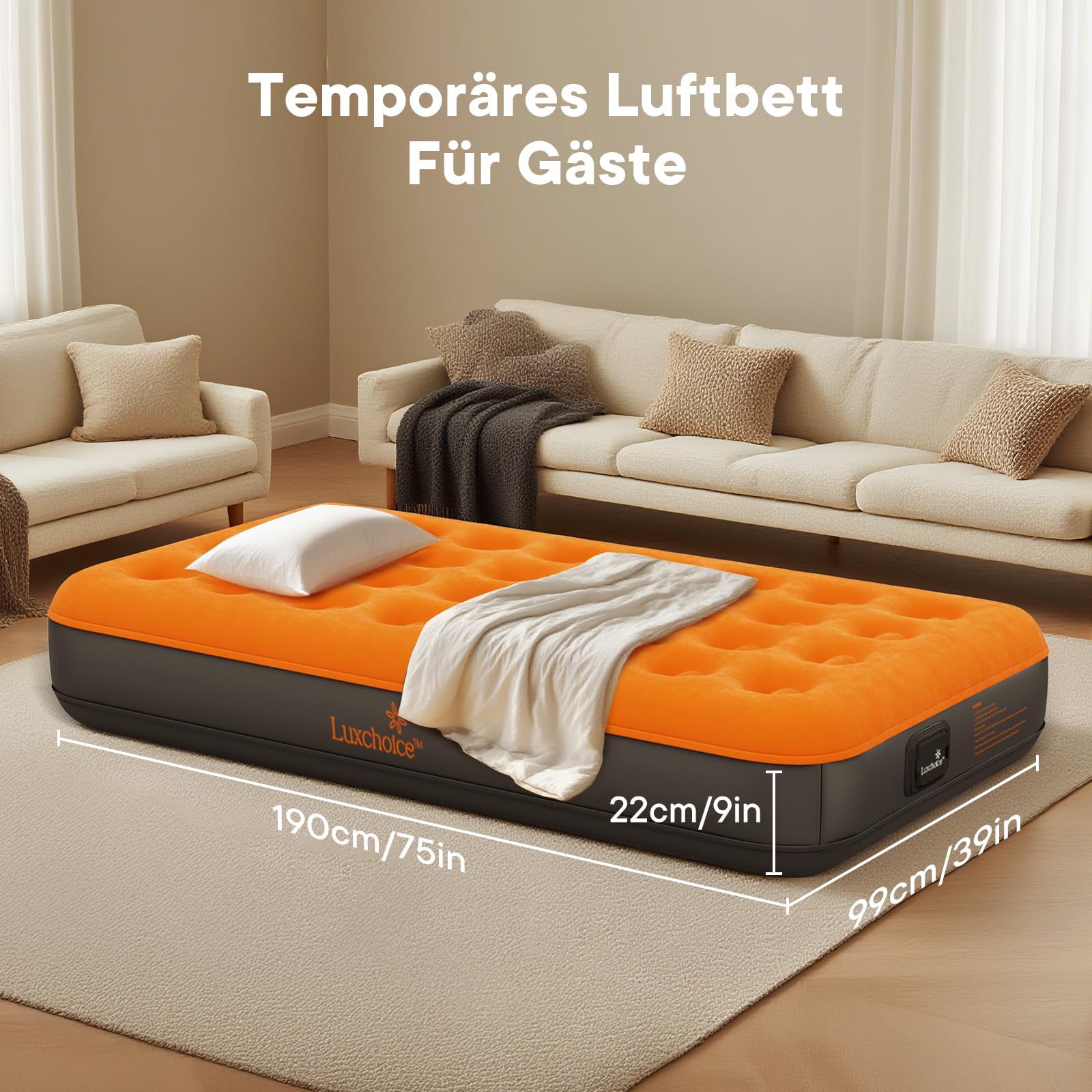 Luxchoice Selbstaufblasende Luftmatratze 190x99x22cm 150kg Tragbare Pumpe Camping Reisen