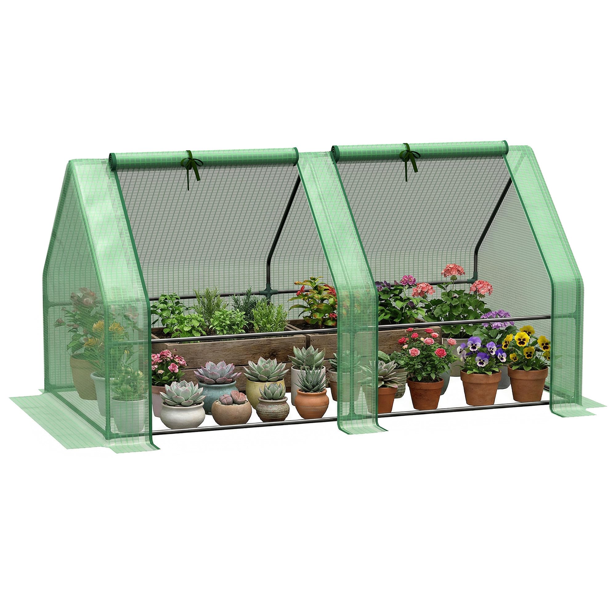 Outsunny Gewächshaus mit Reißverschlussfenster, Winterfest Foliengewächshaus aus Stahl, Treibhaus für Balkon, Garten, Tomatenhaus für Tomaten, Gemüse, Blumen