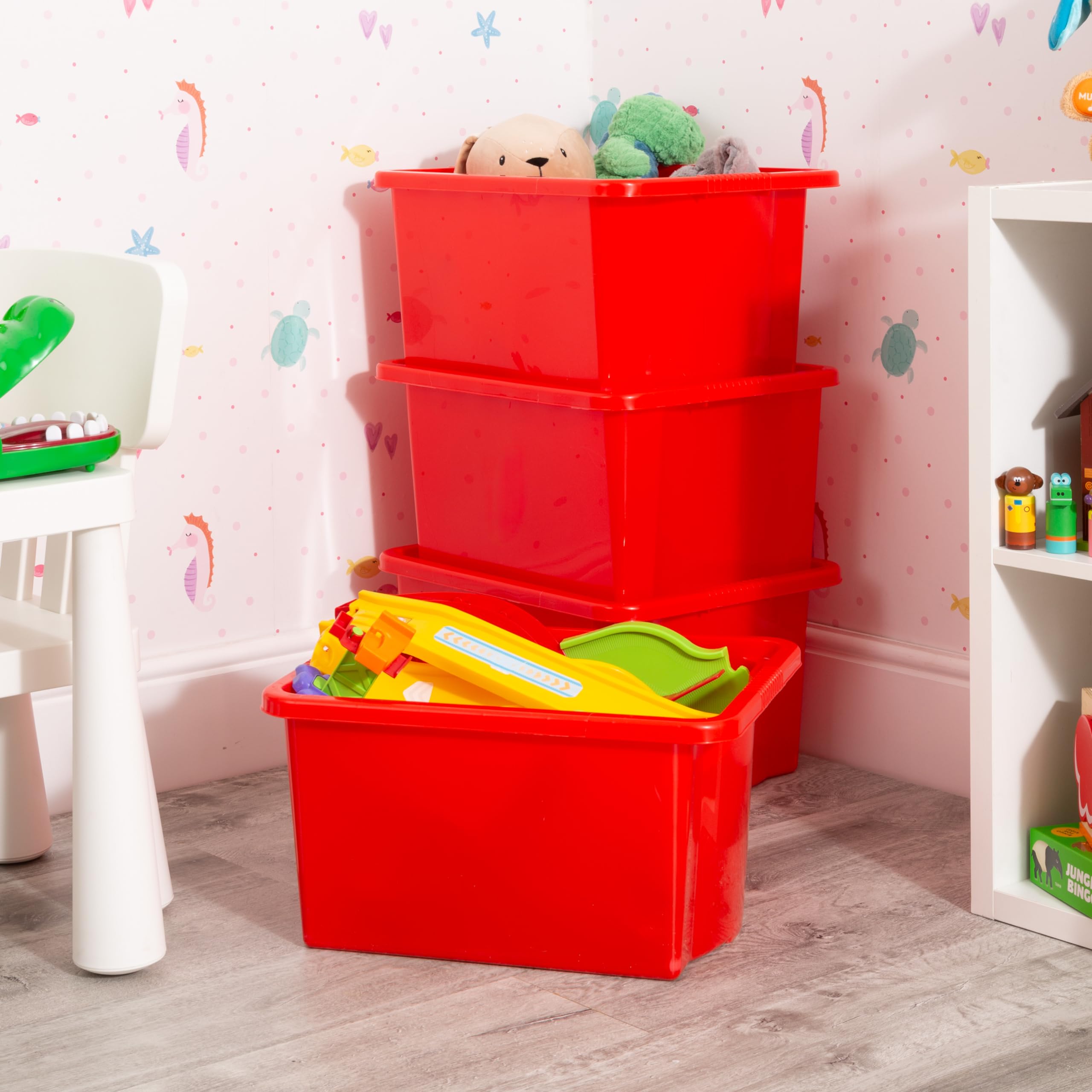 Wham Stack & Store 4 X 35L Plastic Storage Boxes - Red