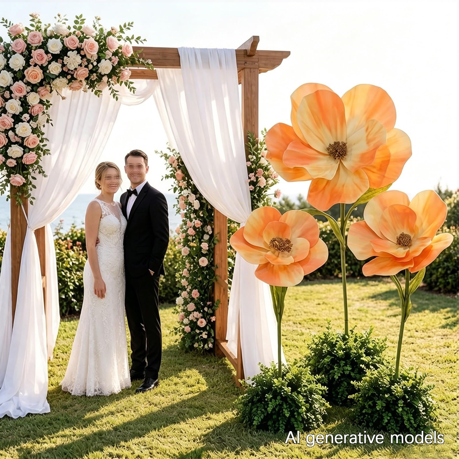 3er Set Riesige Kunstblumen Eva-Schaum 170/140/120cm mit Basen & Stielen | Große Schaumblumen mit Stielen & Basen – Vielseitige Dekoo für Hochzeitshintergrund, Gang, Party & Schaufenster(H)