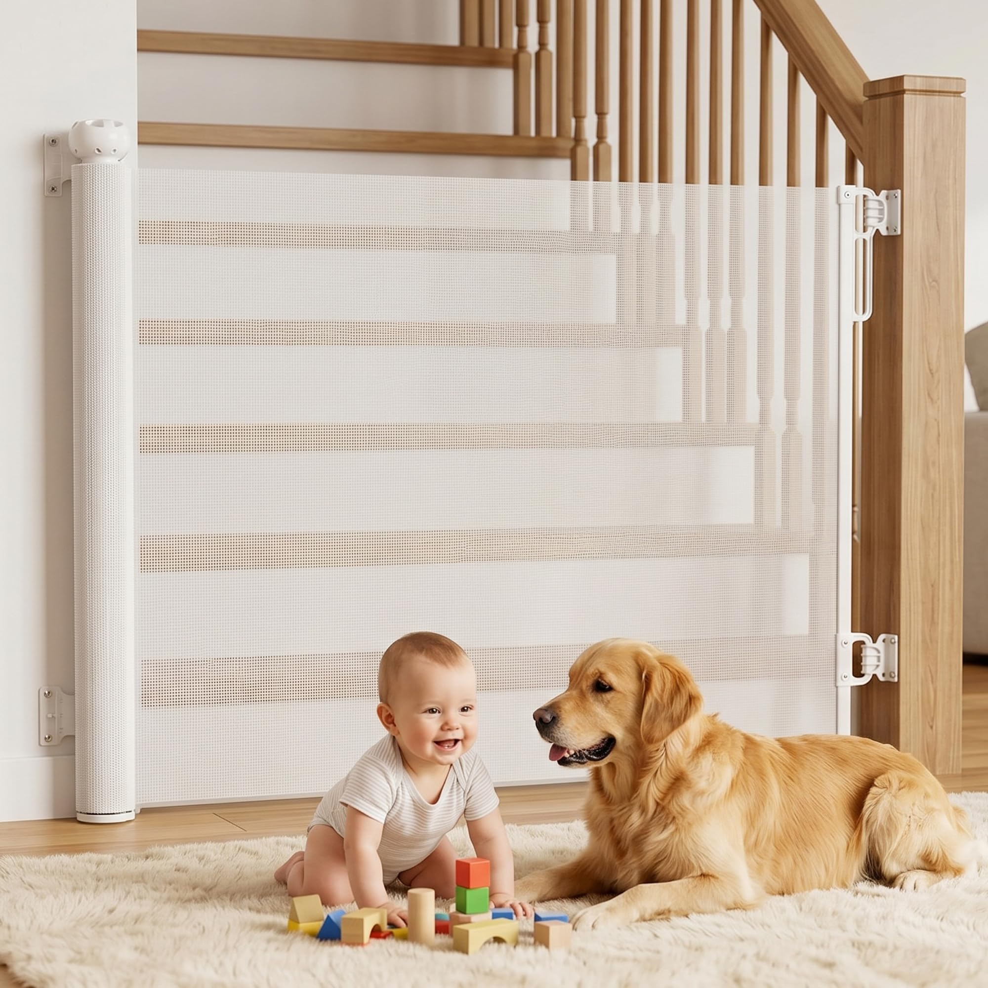 Treppenschutzgitter Ausziehbar 0-180 cm, Baby Absperrgitter Kinderschutzgitter, Türschutzgitter für Babys und Haustiere Treppengitter für Treppen, Türen, Terrasse(Weiß)