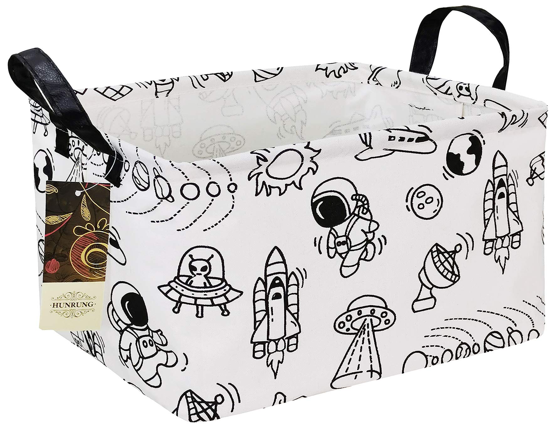 HUNRUNG Rectangle Storage Basket Cute Canvas Organizer Bin for Pet/Children Toys, Books, Clothes Perfect for Rooms/Playroom/Shelves (Rec-Space Exploration)