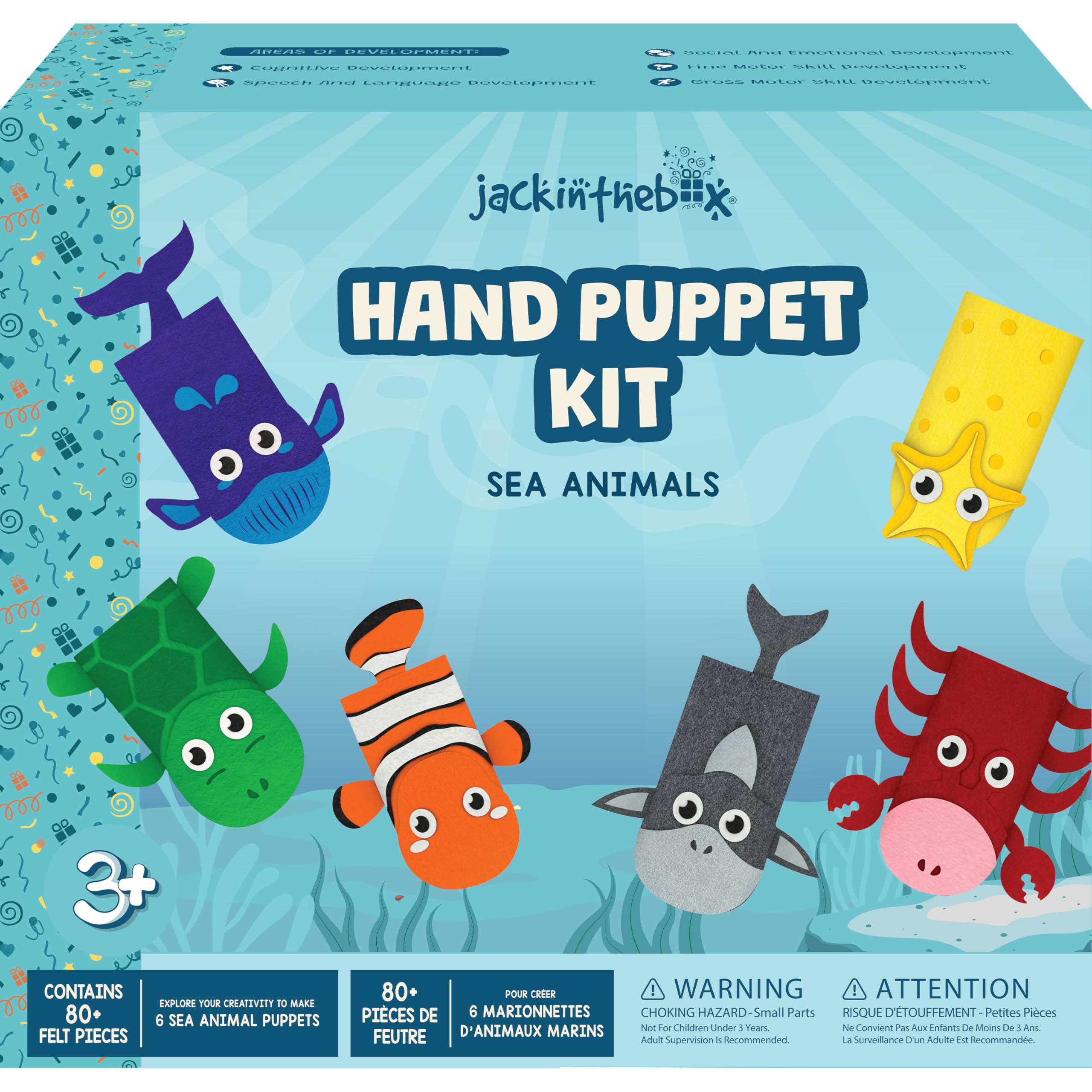 jackinthebox Hand Puppet Making Kit - 6 Sea Animals Felt Puppet Craft Kit for Kids, Creative DIY Arts & Crafts Kit Make Your Own Puppets for Storytelling Role Play, Great Craft Gifts for Kids Ages 4-8-image-3