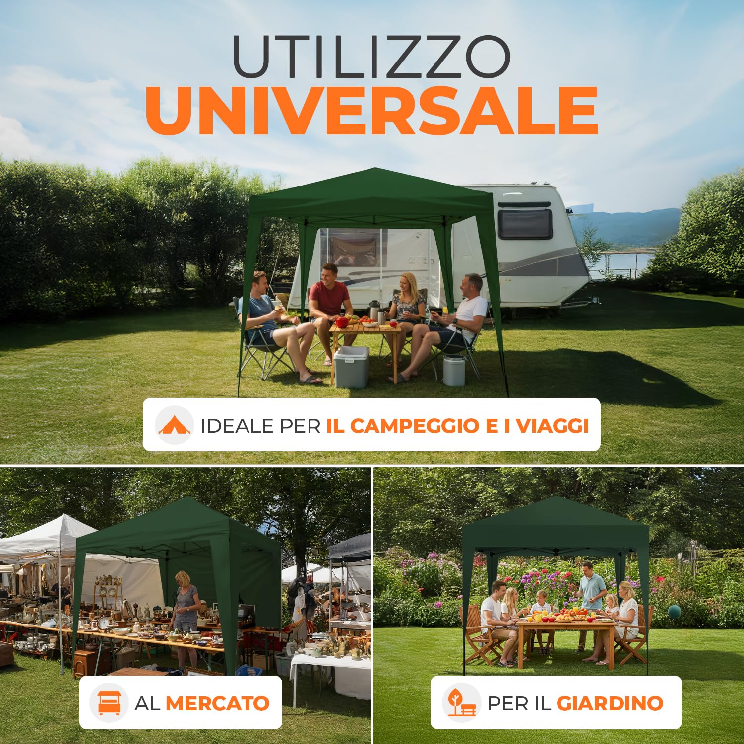 Kronenburg Gazebo Pieghevole 100% Impermeabile, Tenda da Giardino, 3 x 3 m o 3 x 6 m – con Protezione UV 50+, Colore e Lati a Scelta