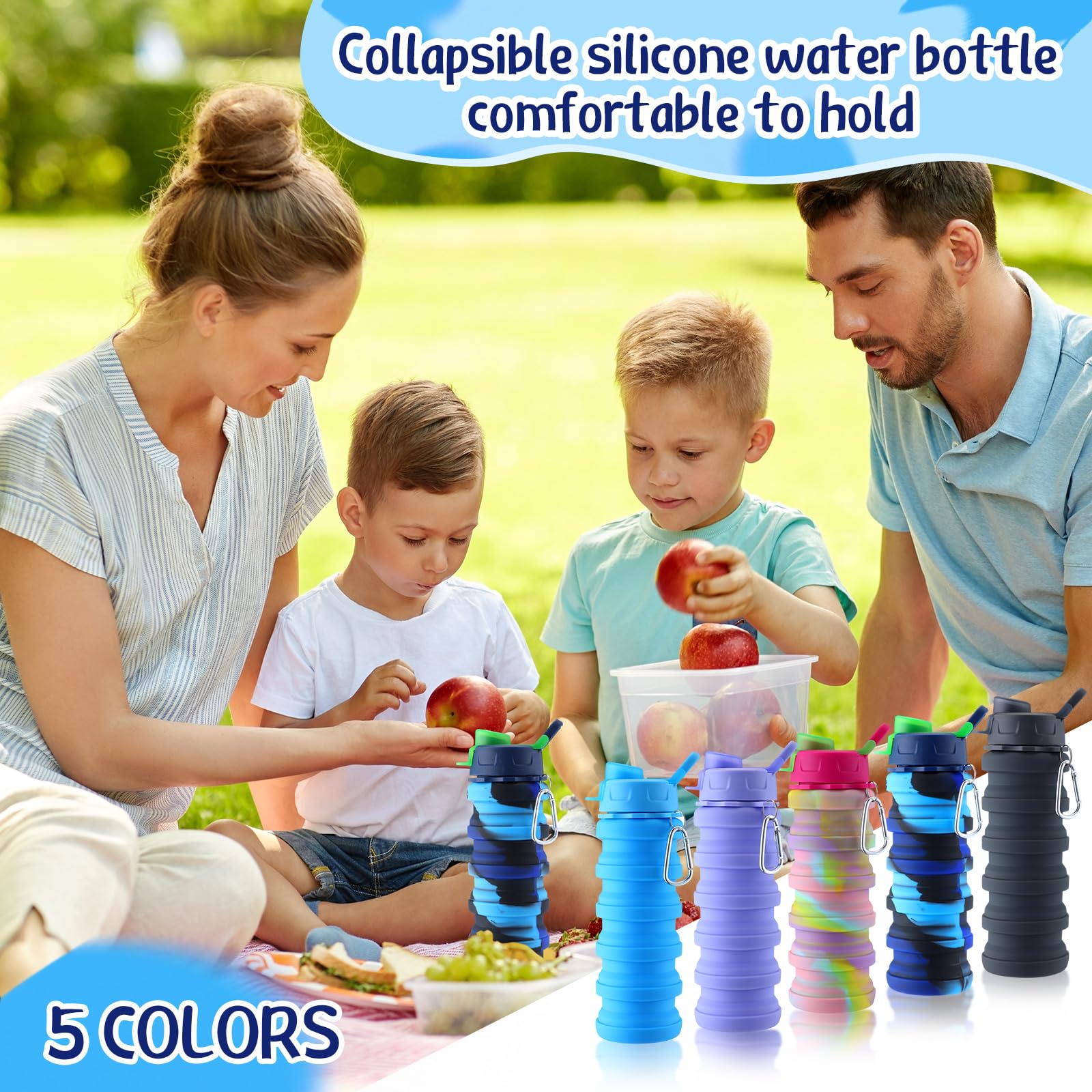 Layhit Faltbare Wasserflaschen aus Silikon, 482 ml, Reise-Trinkflasche, tragbar, faltbar, Sportflaschen, wiederverwendbar, erweiterbar, Wasserflasche für Outdoor, Schule, Wandern, Camping, 10 Stück