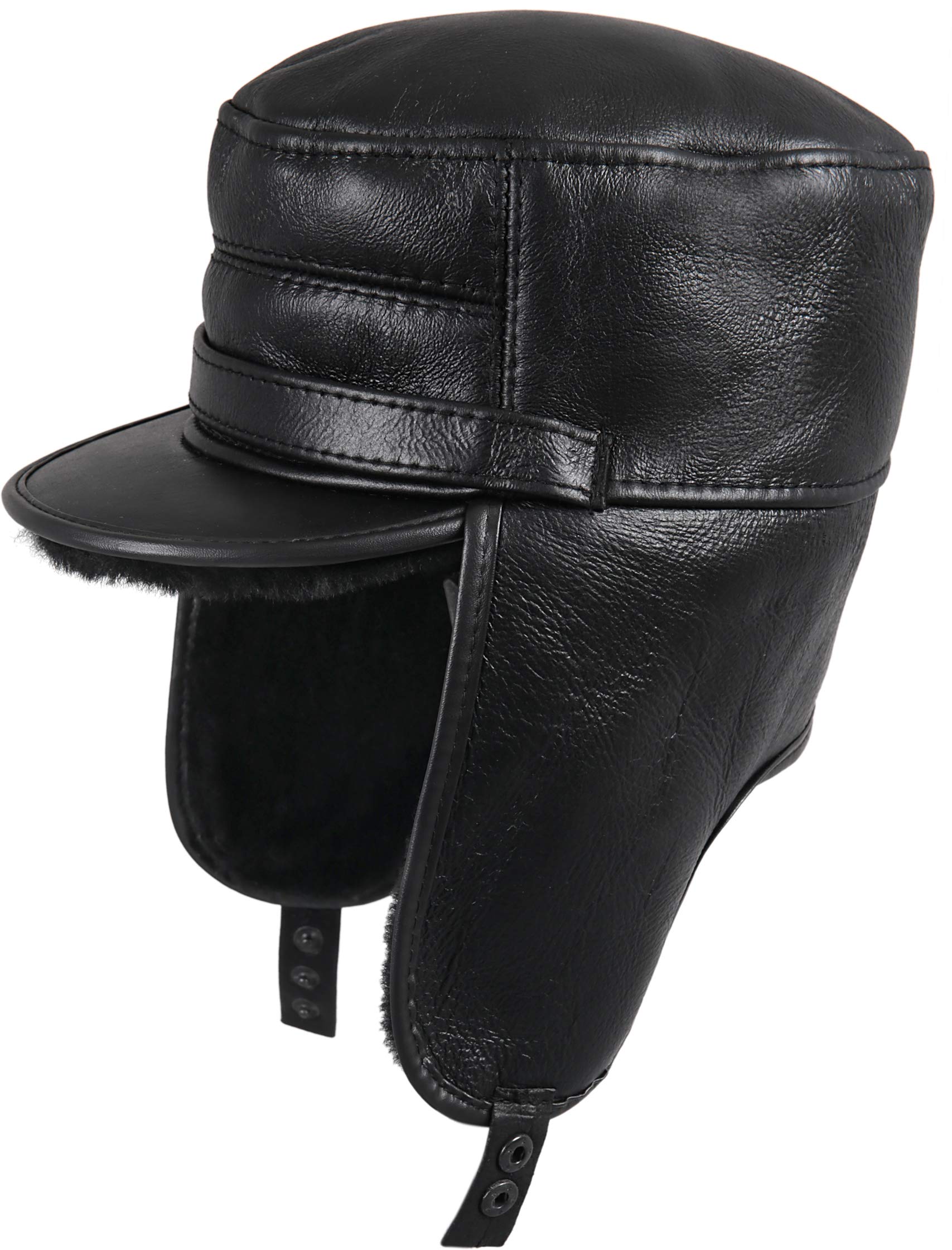 Zavelio Men's Shearling Sheepskin Captain Visor Hat