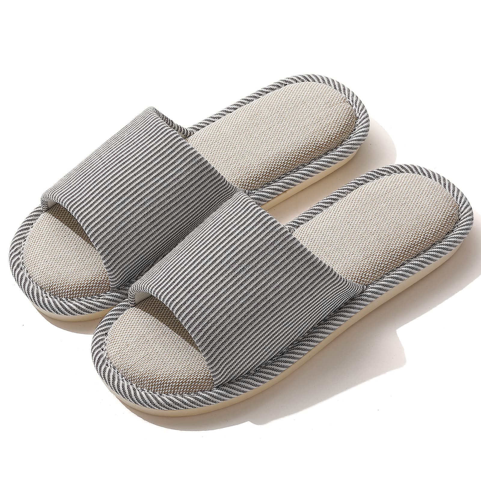JIJIeSlippers for Women Men Linen Slippers Open Toe House Shoes Summer Sandals for Indoor Outdoor Bedroom