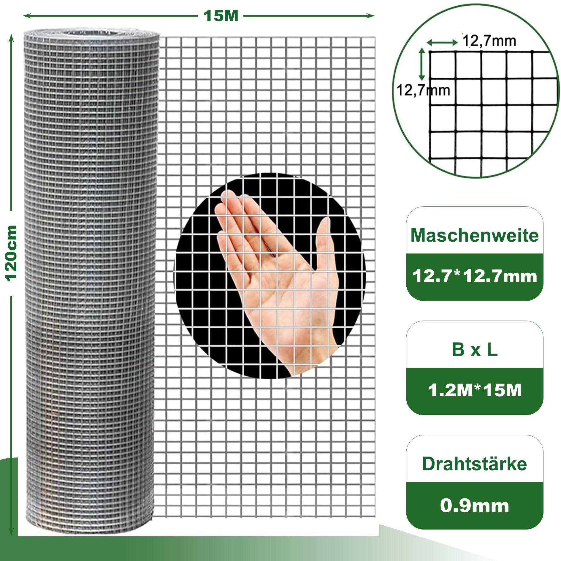 Amagabeli 1,16m X 15 Meter Hasendraht Volierendraht 12,7 mm Maschenweite Feinmaschig Wühlmausgitter Für Hochbeet Zaun Hühnerdraht Maschendrahtzaun Kaninchendraht Drahtgitter Feuerverzinkt