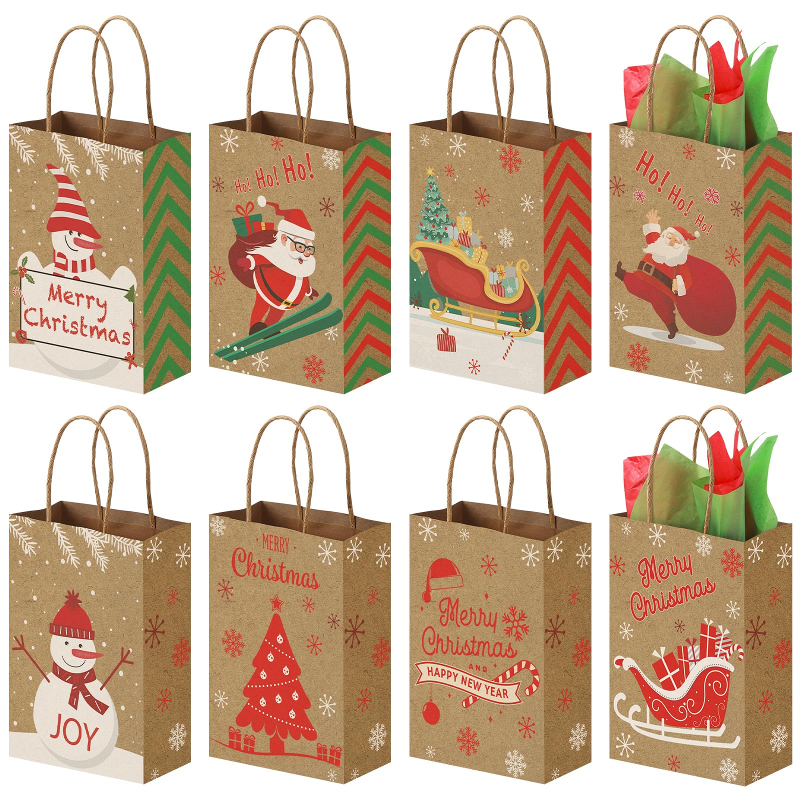Koogel12PCS Bags with Tissue Paper, Christmas Treat Bags with Handle Christmas Goodie Bags for Christmas Party Favours Gift Exchange