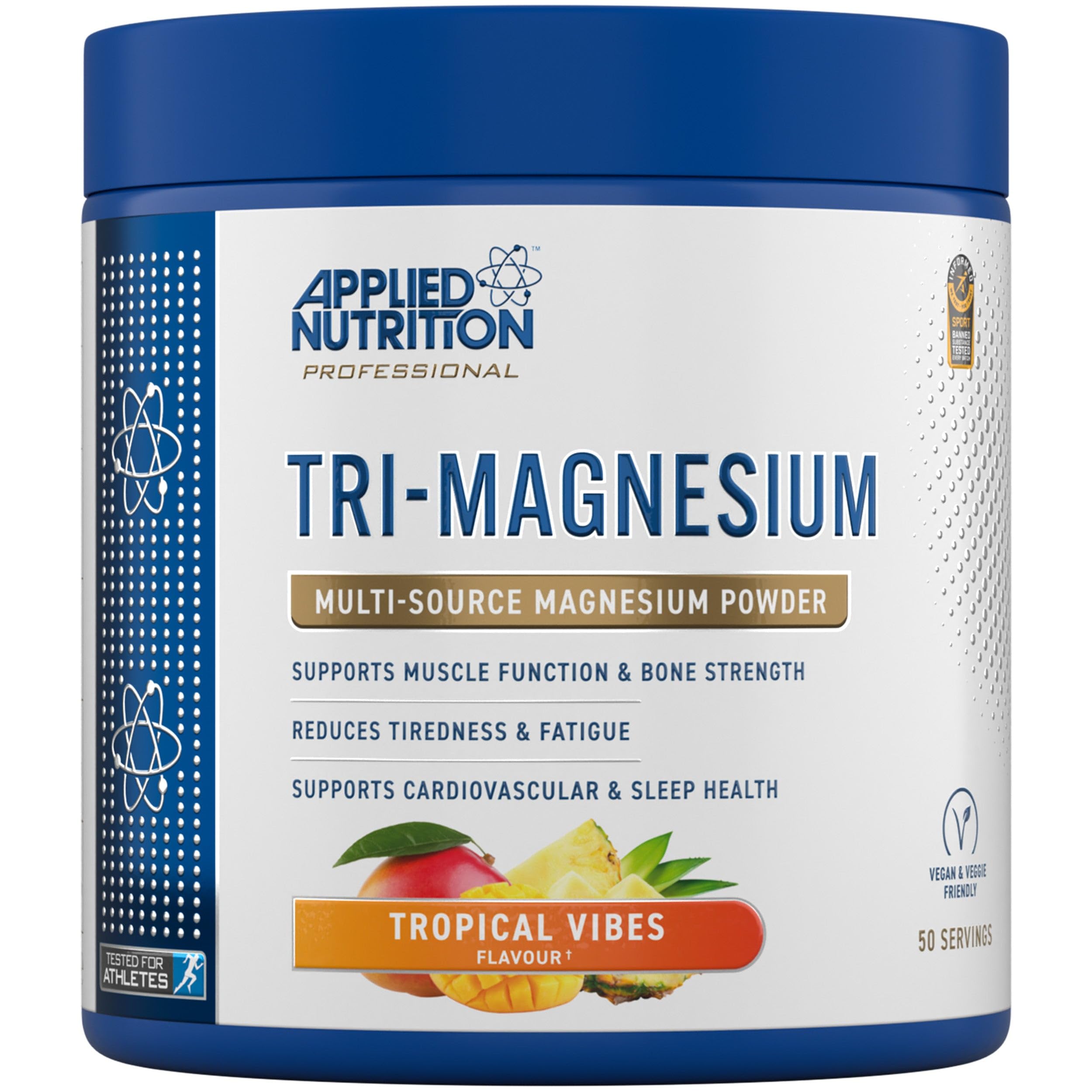 Applied Nutrition Tri-Magnesium Powder 3 in 1 - Magnesium Glycinate Supplements for Bone, Muscle, Nervous System Sleep Health - 300 mg per Serving (200g - 50 Servings) (Tropical Vibes)