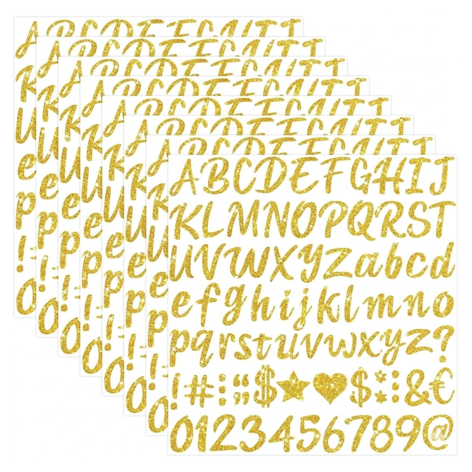 Vextpiratory Gold 8 Sheets Vinyl Alphabet Letter Stickers With Numbers And Symbols, 1 Inch Self Adhesive Stick On Letters For Scrapbooking Diy Craft Notebook Card Making, En