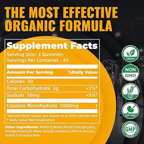 Miniatura 3 de Natures Aid Gomitas de creatina certificada por NSF 0.18 oz  Gomitas de monohidrato de creatina  Energía preentrenamiento y apoyo del crecimiento