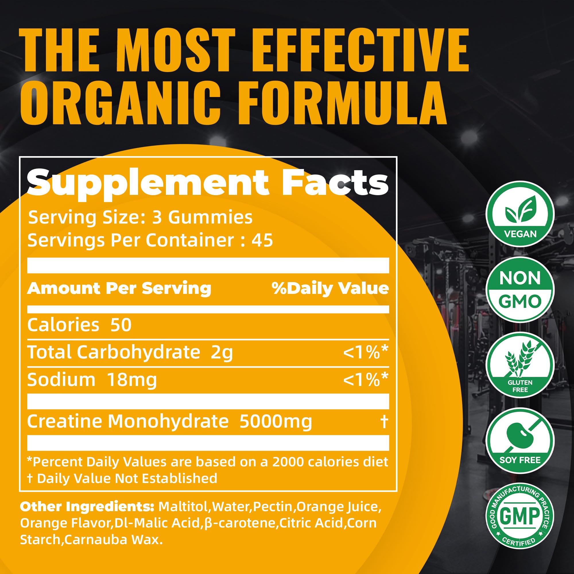 Natures Aid NSF Certified Creatine Gummy 5g - Creatine Monohydrate Gummies – Pre-Workout Energy & Muscle Growth Support for Men & Women | Orange Electrolyte Gummies (135 Count) — Amazon image 3