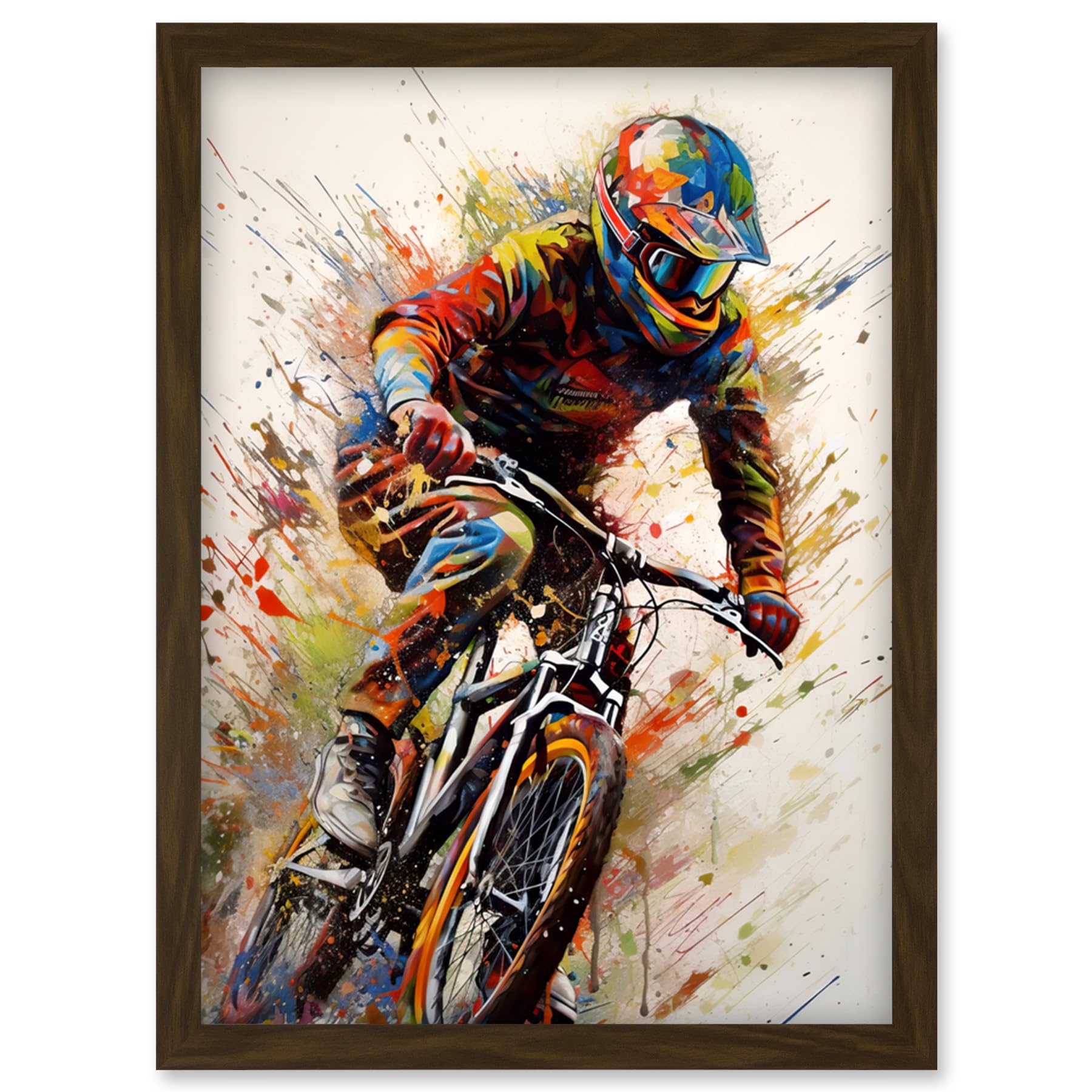 Artery8 Framed Print - Mountain Biker Action Shot Artwork - Brown